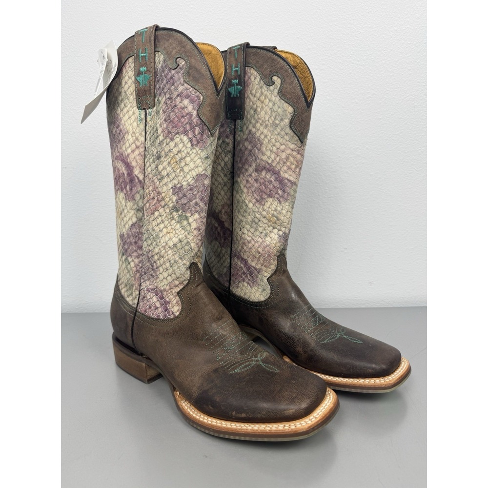 Tin Haul Cowboy Boots Womens 8.5 Square Toe Leather Floral Rosealiscious NIB
